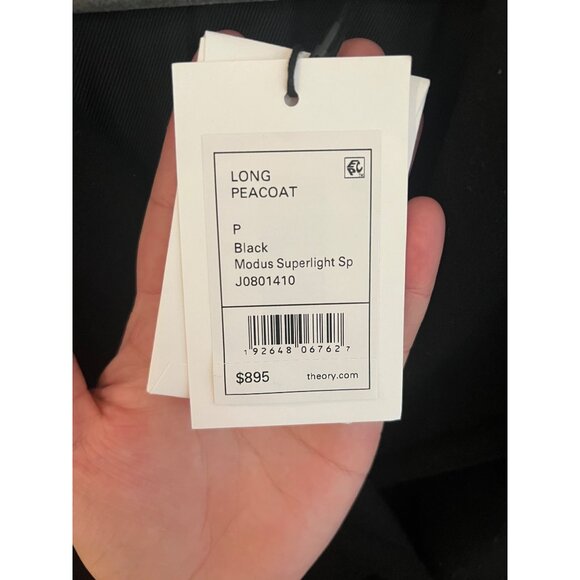Theory Black Modus Superlight Wool Blend Long Peacoat‎ Sz XS NWT - Picture 3 of 7